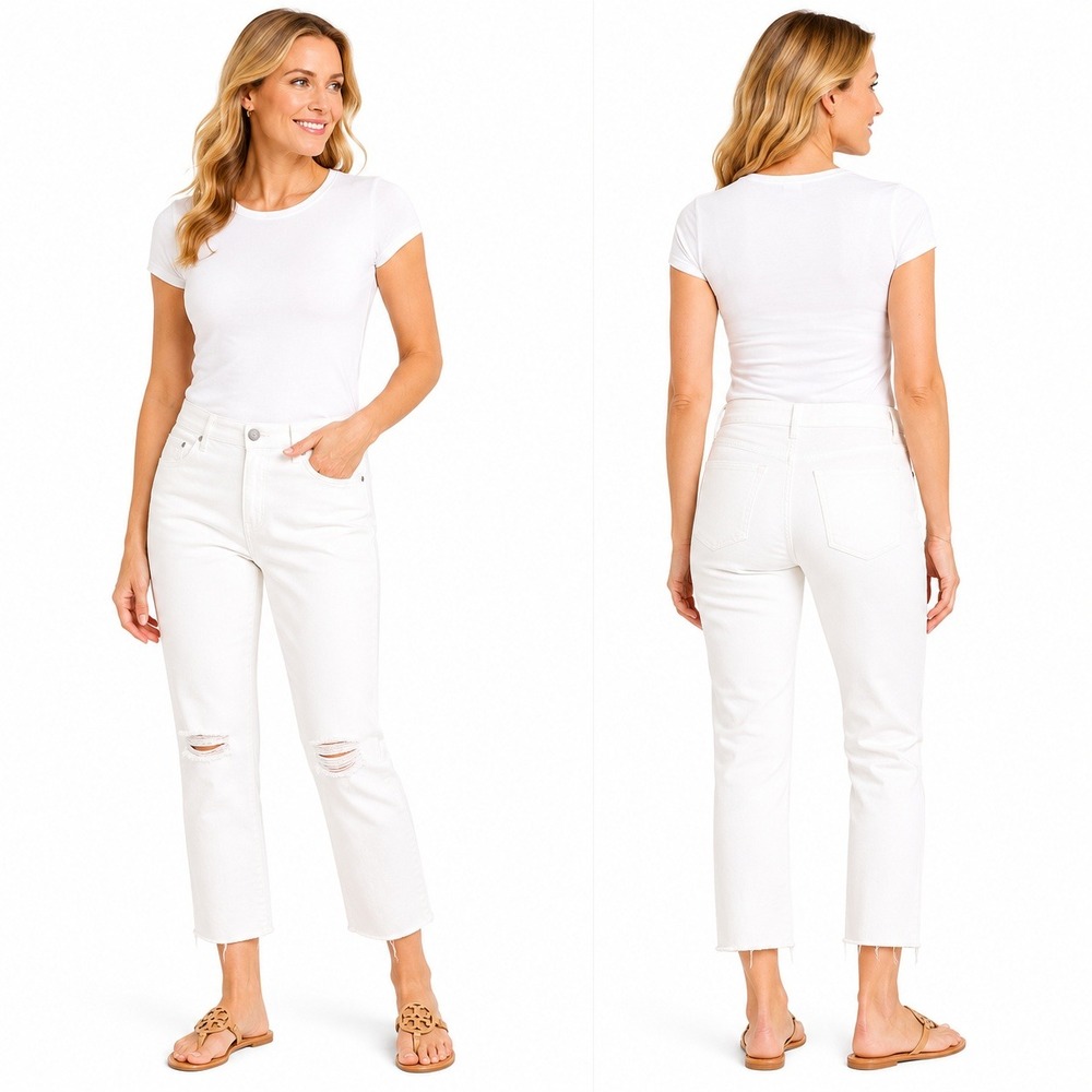 J.Crew Jeans Women 32 White Slim‎ Boyfriend Distressed Raw Hem BH986 Mid Rise